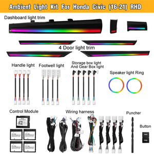 Luce Ambientale per Auto con Guida a Destra per <span class=keywords><strong>Honda</strong></span> <span class=keywords><strong>Civic</strong></span> 10a Generazione 2016-2021, Accessori per Illuminazione Interna RHD - Product Image 2