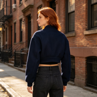 Blouson Bomber Varsity Court et Oversize Personnalisé pour Femme, Hiver, Col Montant Boutonné, Tricot Respirant, Vêtement d'extérieur, Fabricant Grossiste