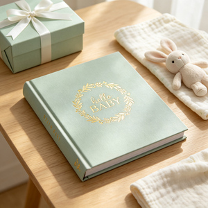 Carnet de souvenirs pour bébé avec logo estampé sur tissu, impression CMJN, arbre généalogique, journal de famille, agenda quotidien, carnet de notes - Product Image 1
