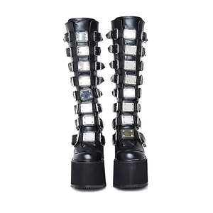 Botas De Combate Personalizables De Media Pantorrilla Hasta La Rodilla Estilo Punk Gótico Para Mujer Con Plataforma Gruesa Cierre Y Punta Redonda - Product Image 2
