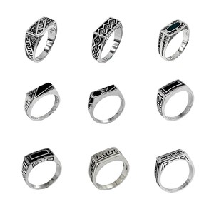 Anillo de Sello para Hombre de Plata de Ley 925 Kaanjewelry, Anillos de Plata con Patrón Geométrico de Marcasita y Esmalte Negro Vintage para Hombre - Product Image 2