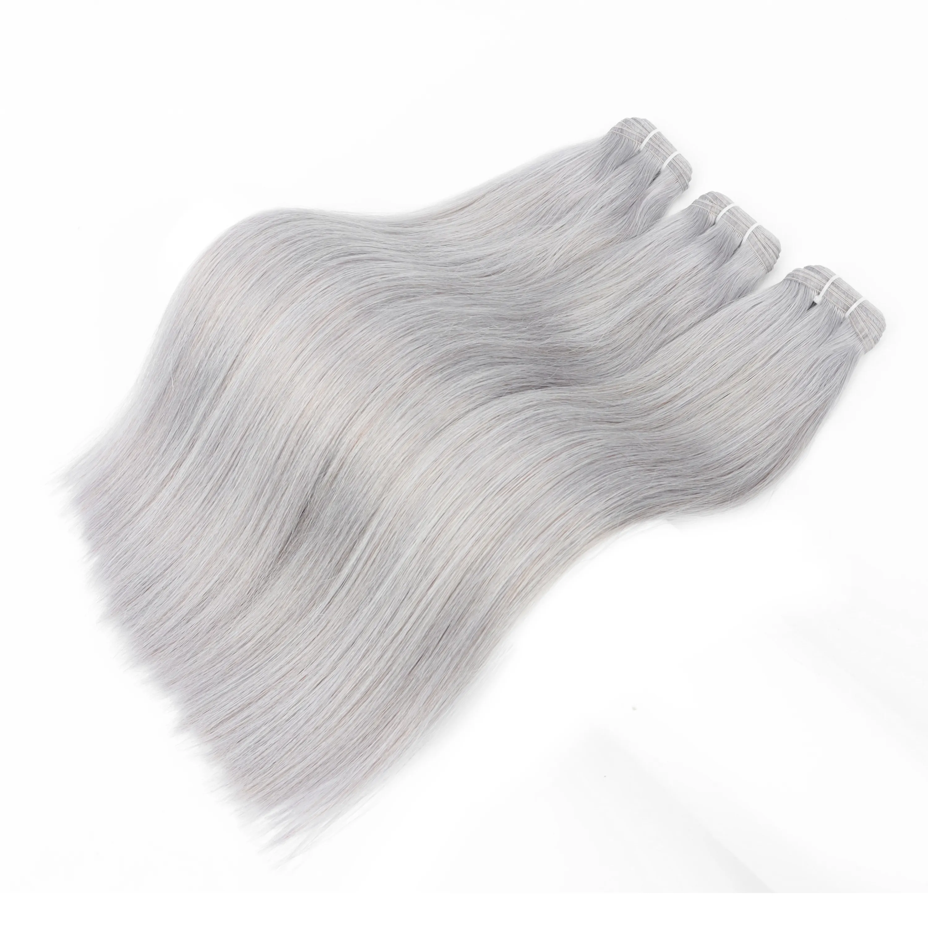 Salon quality raw virgin straight seamless silk silver flat weft 100human hair bundles