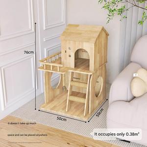 Arbre à <span class=keywords><strong>chat</strong></span> multifonctionnel à double niveau en bois massif avec <span class=keywords><strong>échelle</strong></span> en corde de chanvre <span class=keywords><strong>pour</strong></span> petits appartements, idéal <span class=keywords><strong>pour</strong></span> les chatons et les chats âgés - Product Image 2