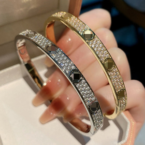 Oval <b>Bangle</b> Gold And <b>Silver</b> Zircon Claw Setting Women's Jewelry Gift Star Pattern Fashion <b>Bracelet</b> - Product Image 1