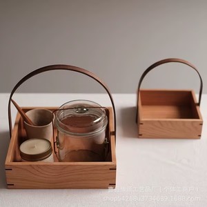 ตะกร้าเก็บของไม้เชอร์รี่ทรงสี่เหลี่ยมพร้อมหูจับสำหรับใช้บนโต๊ะในบ้าน - Product Image 1