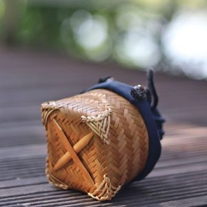 Handmade Bamboo Woven <b>Teacup</b> Holder Round Cotton Cloth Bag Storage Basket For Tea Set Jewelry Antique Coin Living Room Use - Product Image 3