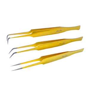 Pince à épiler de précision antistatique pour cils et sourcils avec logo personnalisé, couleur dorée, en acier inoxydable - Product Image 1