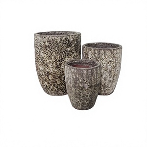 Vintage Rustic Ceramic Glazed Flower <b>Pots</b> Outdoor Garden Planters Set Irregular Texture Design <b>for</b> Green Plants - Product Image 1