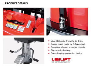 Apilador Eléctrico de Paletas, Elevador de Paletas, 1000 kg, 1500 kg, 2000 kg, Apilador Eléctrico <span class=keywords><strong>Manual</strong></span>, Precio de Fábrica - Product Image 6