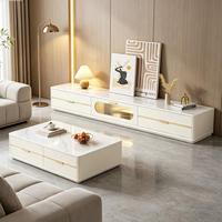 Ensemble Meuble TV et Table Basse Minimaliste Moderne de Luxe Léger, Plateau en Pierre Frittée, Sur Pied, pour Petits Salons, Nouvelle Arrivée