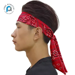 शुद्ध कस्टम लोगो लाल पैस्ले पॉलिएस्टर थोक एथलेटिक विस्तृत लोचदार stretchy खेल सिर के साथ hairband टाई महिलाओं के लिए