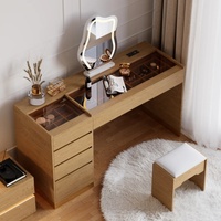 Ensemble coiffeuse en bois durable avec finition mélamine, miroir éclairé moderne, plateau en verre et armoires à tiroirs personnalisées