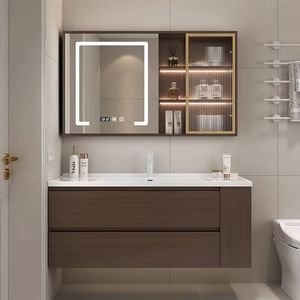 New Brown Bathroom Cabinet Smart Mirror Cabinet Space Storage White Washbasin Wall-Mounted - Product Image 6