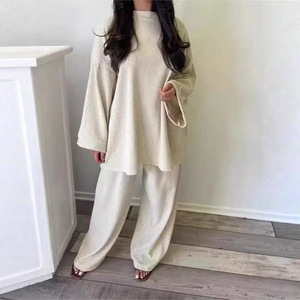 Damen Freizeit 2-Teiliges Set aus Cord-Polyester Einfarbig Rundhals Langarm Locker Sitzend - Product Image 3