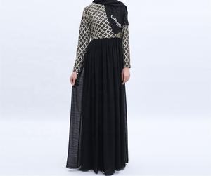Turco modesto en línea gasa alta cintura islámica musulmana <span class=keywords><strong>ropa</strong></span> mujer vestido negro Abaya Maxi vestidos - Product Image 4