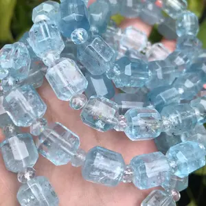 Meihan Wholesale Blue Topaz A++ Faceted Column Loose Beads Precious Stone For Jewelry Making Design Gift