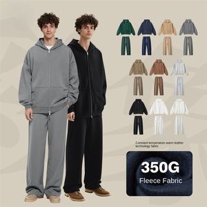 ชุดเซ็ตเสื้อผ้าผู้ชายแบบใหม่ สไตล์ยุโรปและอเมริกา ทรงหลวม ซิปหน้า เสื้อสองชิ้น สำหรับผู้ชายและผู้หญิง ผ้าฟลีซ 350 กรัม เสื้อฮู้ด - Product Image 1