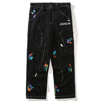 DiZNEW Cago Pants Plus Size Black Trousers Casual Paint Loose Hip Hop Street Men's Jeans