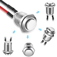 Interrupteur à bouton-poussoir à tête haute de 12 mm, câble pré-soudé, acier inoxydable, 1NO, étanche IP65, contrôle industriel, 3A, électronique