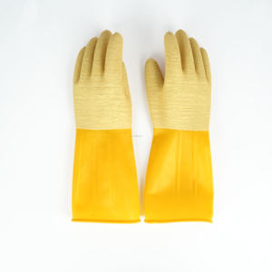 Sarung Tangan Lateks Telapak Putih Manset Kuning - Anti Selip Berkerut, Tahan Asam/Alkali untuk Industri Kimia dan Memancing - Product Image 3