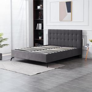 Cadre <span class=keywords><strong>de</strong></span> <span class=keywords><strong>lit</strong></span> en bois gris foncé, taille Queen, avec vérin à gaz, design moderne <span class=keywords><strong>de</strong></span> luxe, durable, tête <span class=keywords><strong>de</strong></span> <span class=keywords><strong>lit</strong></span> carrée <span class=keywords><strong>capitonnée</strong></span>, lits rembourrés - Product Image 3