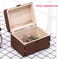 Coffre au trésor vintage en bois, verrouillable, pour rangement de pièces de monnaie, tirelire, coffre de rangement en bois pour cadeau et usage domestique