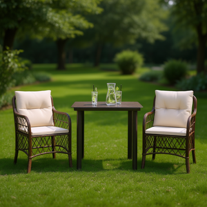 Set Bistrot in Rattan Sintetico Marrone a 3 Pezzi con Cuscini, Arredamento da Giardino per Esterni - Product Image 2