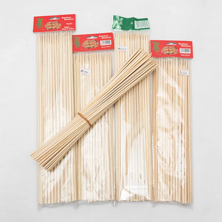 12Cm-50Cm Beberapa Ukuran Kustom Tongkat Bambu Bbq Tusuk Sate Pakai Putaran Alam Bambu Tusuk Sate Tongkat