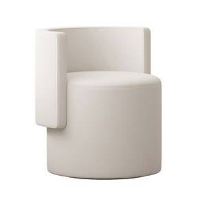 Fauteuil pivotant moderne en similicuir, chaise d'appoint confortable avec structure en bois pour chambre à coucher ou salle de maquillage, fauteuil rond type tonneau - Product Image 1