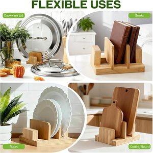 Soporte para Tapas de Ollas de Bambú, Organizador de Tablas de Cortar, Estante Organizador para Tapas de Platos y Ollas para Gabinetes y Encimeras - Product Image 3
