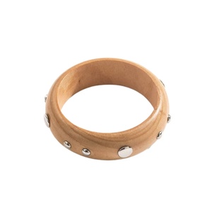 Vintage Wooden <b>Bangle</b> <b>Bracelet</b> with Metal Studs Bohemian Style for Women - Product Image 2