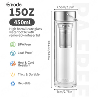 Bouteille à Infuseur à Thé en Verre à Double Paroi Étanche Emode avec Passoire pour Thé en Feuilles Libres et Eau aux Fruits