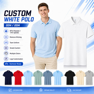 เสื้อโปโลสีขาวแบบกำหนดเองสำหรับผู้ชาย แขนสั้น 87% โพลีเอสเตอร์ 13% สแปนเด็กซ์ ระบายเหงื่อได้ดี รับผลิตแบบ OEM ODM ชุดยูนิฟอร์มทีม พร้อมส่ง - Product Image 1