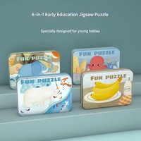 Fabrieksdirecte verkoop houten kinderpuzzels metalen doos dinosaurus ruimte dieren prinses voertuig cartoon matchende spel voor kinderen