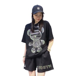 Completo Estivo Trendy da <span class=keywords><strong>Donna</strong></span> in Stile Europeo-Americano, Due Pezzi in Cotone a Doppio Filato, Maglia a Maniche Corte e Pantaloncini, <span class=keywords><strong>Tuta</strong></span> Casual Sportiva per Esterni - Product Image 5