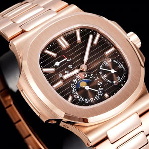 Montre de luxe pour homme en or rose, cadran à phases lunaires et date, polyvalente, décontractée et formelle, haut de gamme, montre-bracelet de collection pour gentleman - Product Image 2