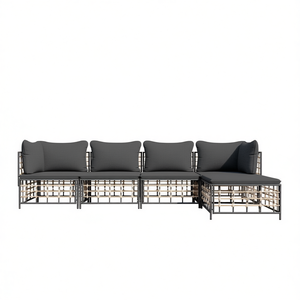 Ensemble de salon de jardin modulaire en polyrotin anthracite 4 places, mobilier d'extérieur au design contemporain, résistant aux intempéries, avec structure en métal - Product Image 1