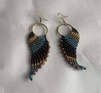 OJ Boucles d'oreilles créoles en argent S925, style classique élégant vintage, motif ailes d'oiseau, macramé, fil turquoise mélangé, plaqué or