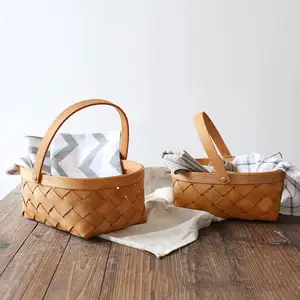 Kingwillows Factory hot sell organizer style woven wood chip basket handmade wooden handicraft storage basket