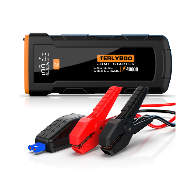 Portable Car & Truck Jump Starter 24000mAh 4000A Peak Current Power Bank with LED Light for 8.5L Vehicles
