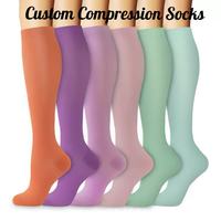 Chaussettes de compression en nylon personnalisées, hauteur genou, respirantes, antibactériennes, séchage rapide, douces, taille mollet, changement progressif des couleurs, couleurs personnalisées