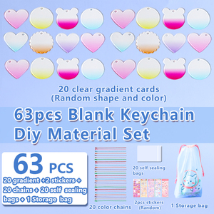 63-Piece Set kartu akrilik DIY gantungan kunci kreatif gradien pesona Glitter UV dicetak gantungan kunci berbentuk hati kustomisasi - Product Image 3