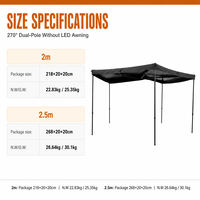 Auvent double poteau 270 degrés sans LED, léger 30 kg, en fibre UV stabilisée 600D, avec bande LED, base prune, 2m 2.5m, OEM 4x4