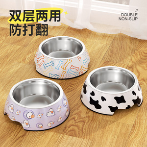 Bol pour animaux de compagnie en acier inoxydable, double couche, antidérapant, pour chien et chat, forme arrondie QW1048 - Product Image 1