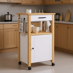 Monza <b>Kitchen</b> Trolley 18.9x15.7x35.4 In White Versatile <b>Storage</b> Solution For <b>Kitchen</b> - Product Image 2