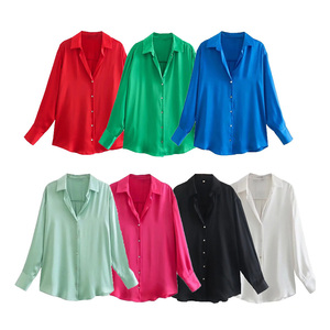 Donne all'ingrosso 2023 <span class=keywords><strong>Chic</strong></span> nuovo Design camicia <span class=keywords><strong>Casual</strong></span> manica lunga solido 7 colori elegante camicetta camicie da <span class=keywords><strong>donna</strong></span> top - Product Image 1