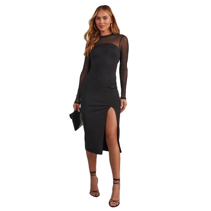Elegant Mock Neck Transparent Maxi Dress with Peplum Elegant Mock Neck Transparent Maxi Dress with Peplum