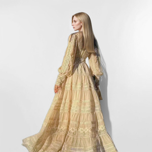 Abiti Vintage <span class=keywords><strong>Chic</strong></span> in pizzo bohémien avorio Maxi <span class=keywords><strong>abito</strong></span> da spiaggia <span class=keywords><strong>Boho</strong></span> a manica lunga - Product Image 2