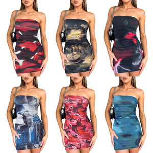 Robe mini moulante sexy à découpes imprimées, coupe bandeau, extensible, pour femme, collection 2026 - Product Image 1