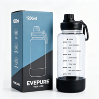 Bouteille d'eau de sport avec marqueurs de temps, Tritan 1200 ml, anti-fuite, sans BPA, lavable au lave-vaisselle, réutilisable pour adultes